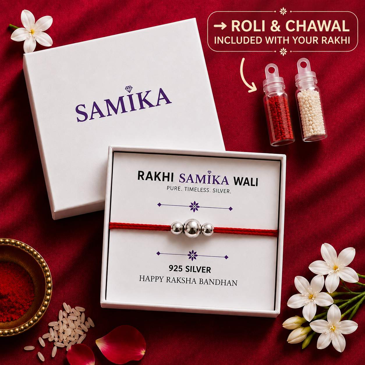 925 Sterling Silver Triple Bead Rakhi