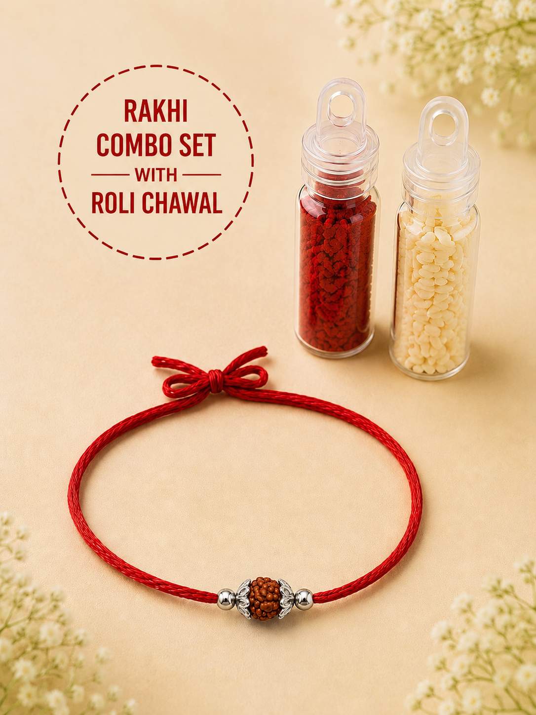 925 Sterling Silver Rudraksha Bead Rakhi With Roli-Chawal Set