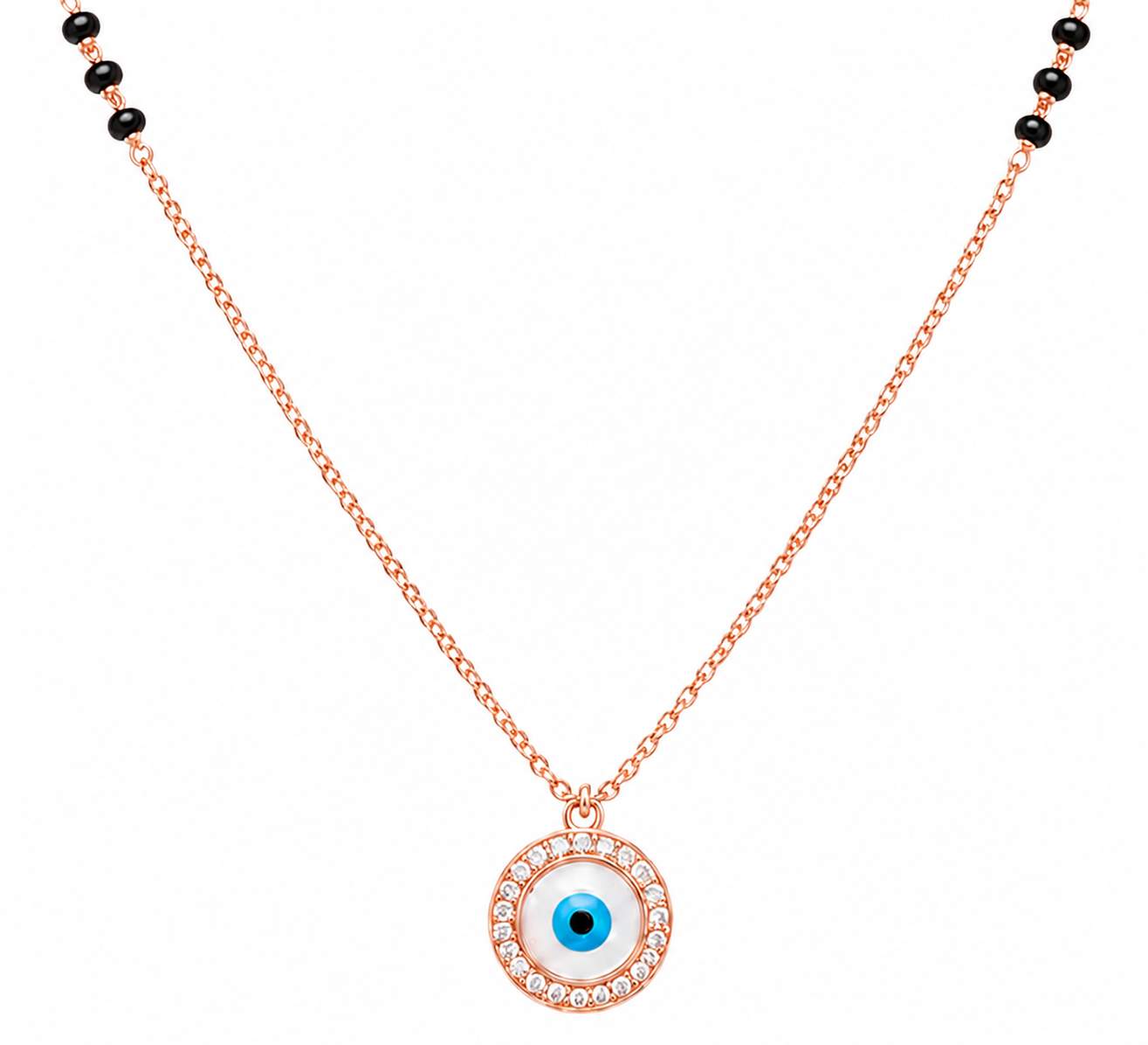 925 Sterling Silver Rose Gold Plated Evil Eye Crystal Mangalsutra Necklace