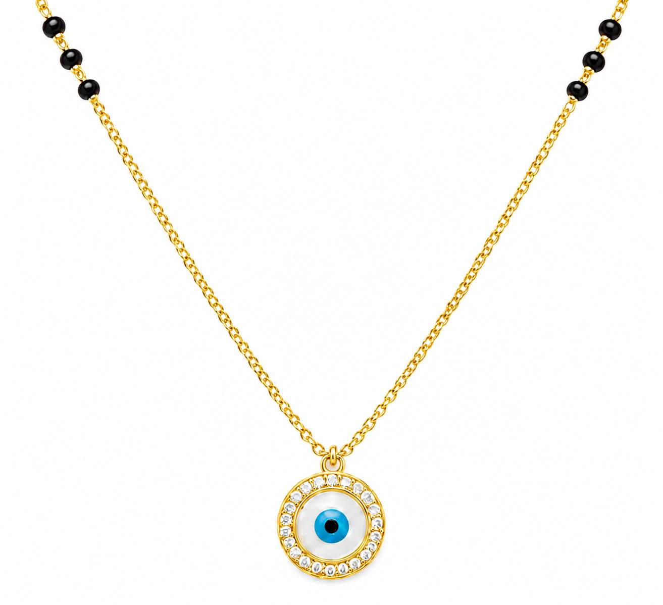925 Sterling Silver Gold Plated Evil Eye Crystal Mangalsutra Necklace