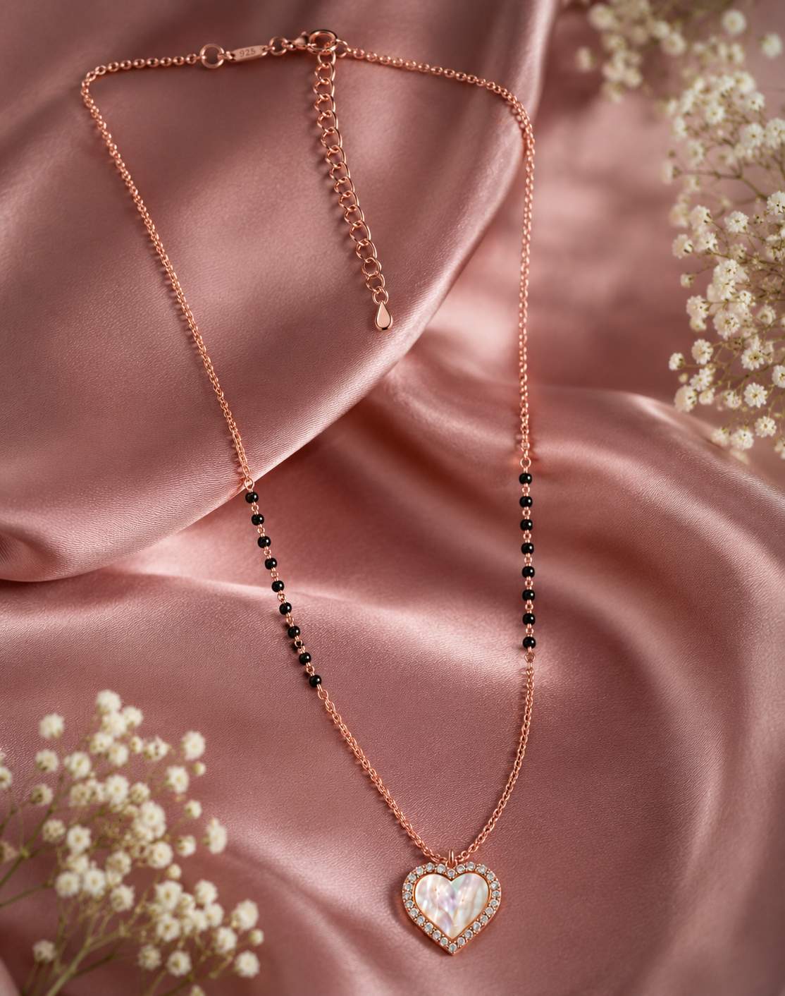 925 Sterling Silver Rose Gold Plated Aurora Heart Mangalsutra
