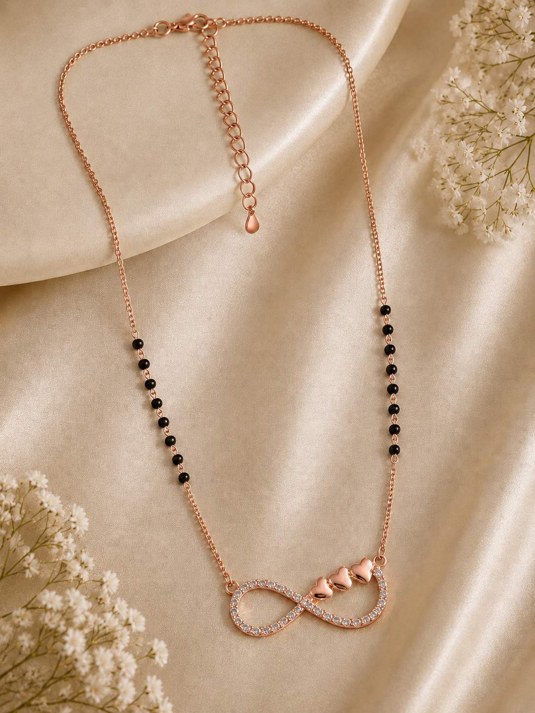 926 Sterling Silver Rose Gold Plated Infinity Hearts Mangalsutra
