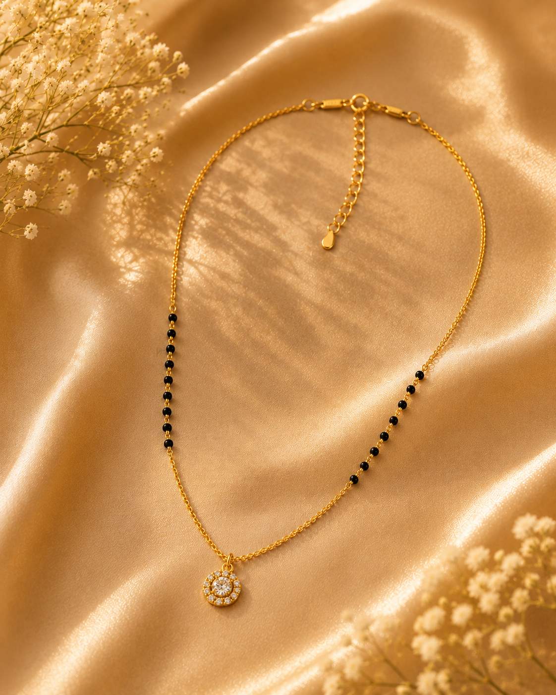 925 Sterling Silver Gold Plated Halo Crystal Mangalsutra