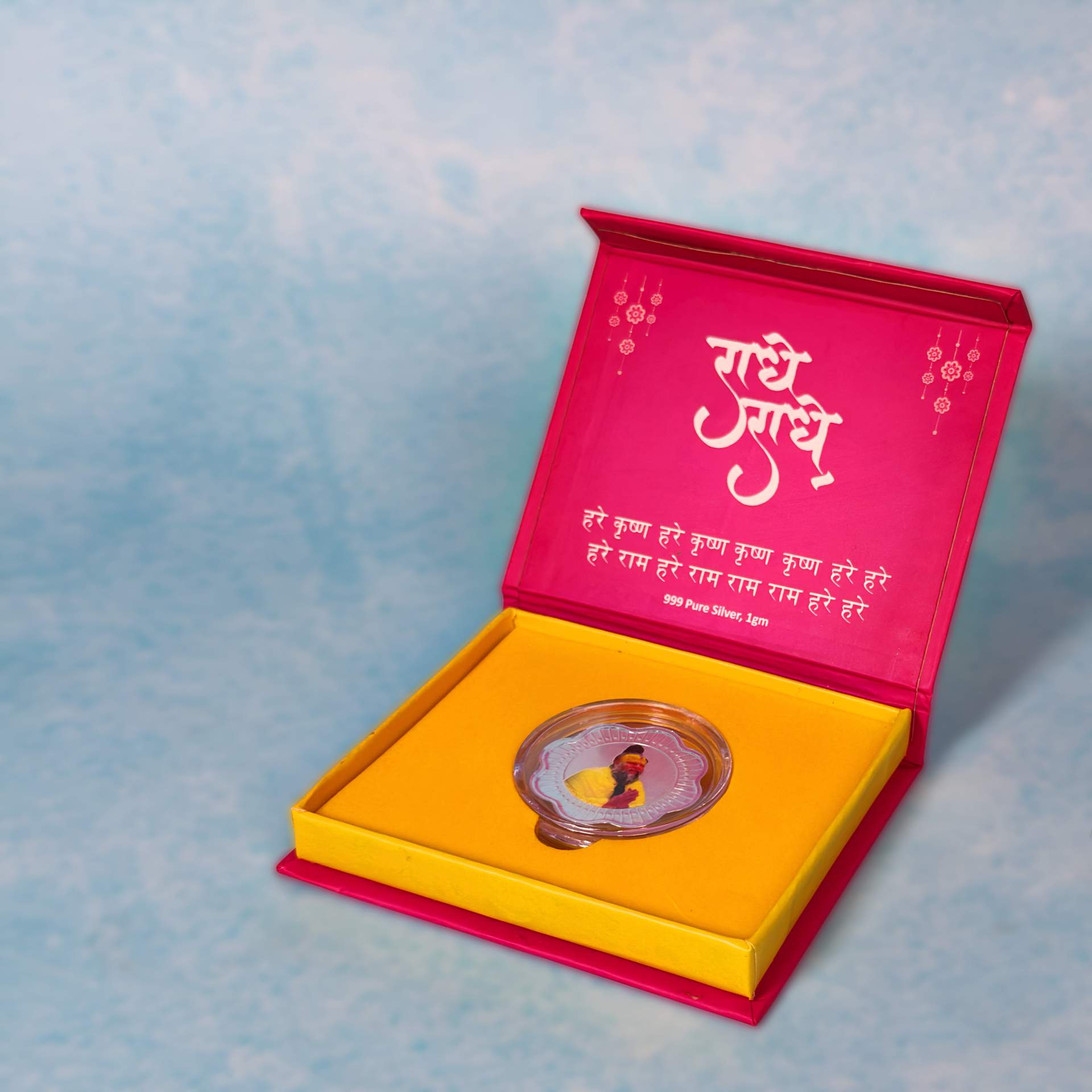 Radhe Radhe 999 Silver Devotional Coin Gift Box