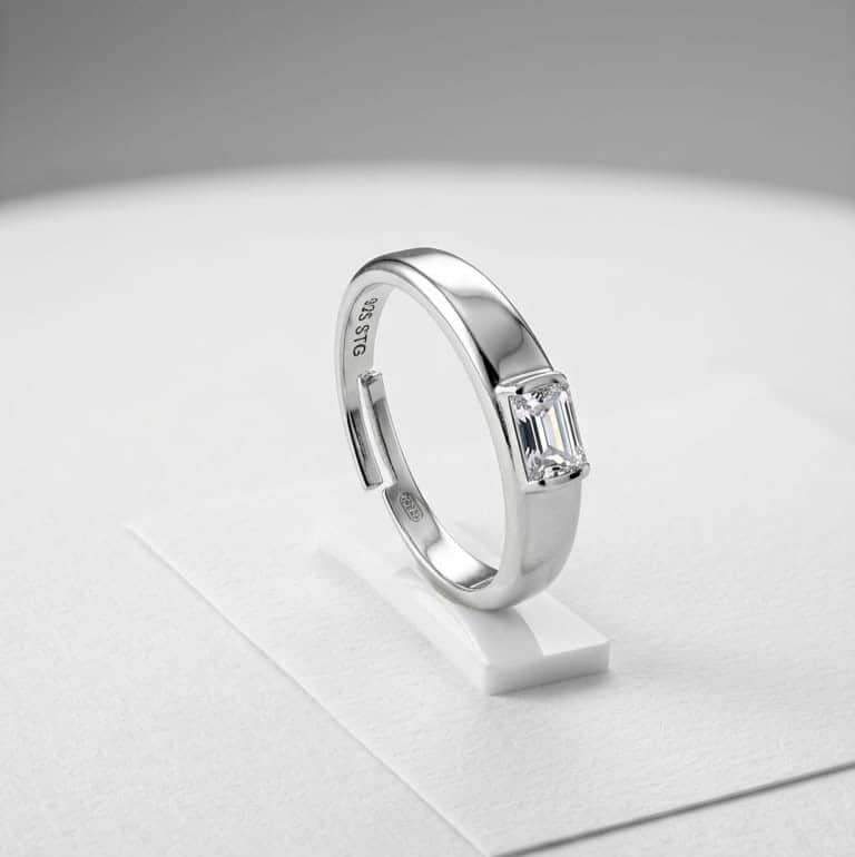 925 Sterling Silver Emerald Cut Solitaire Men's Ring
