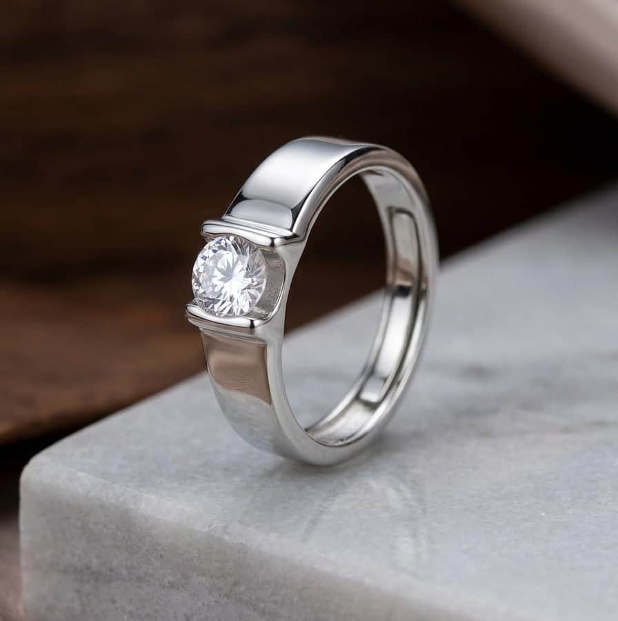 925 Sterling Silver Round Solitaire Men's Ring