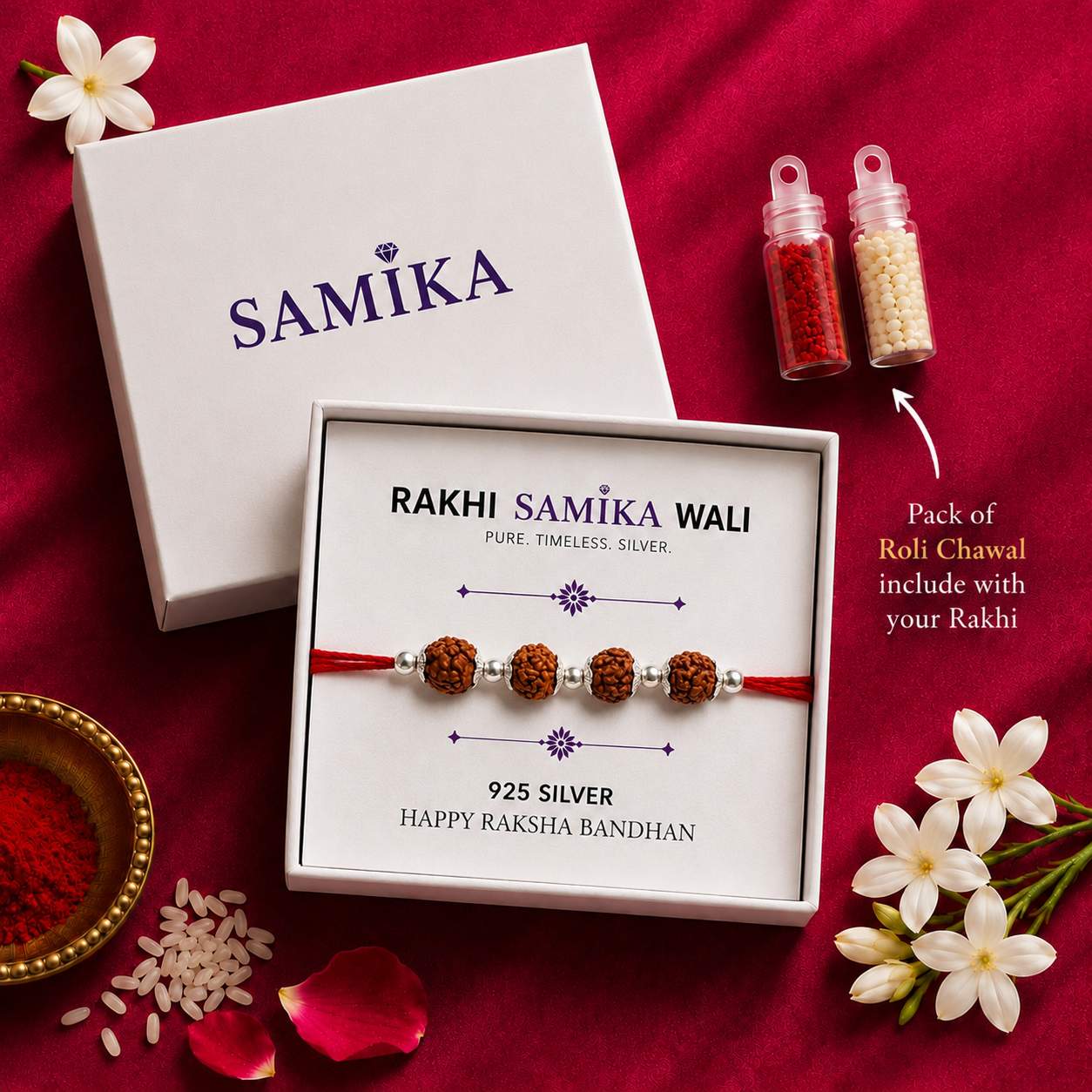 925 Sterling Silver Chatur Rudraksha Rakhi