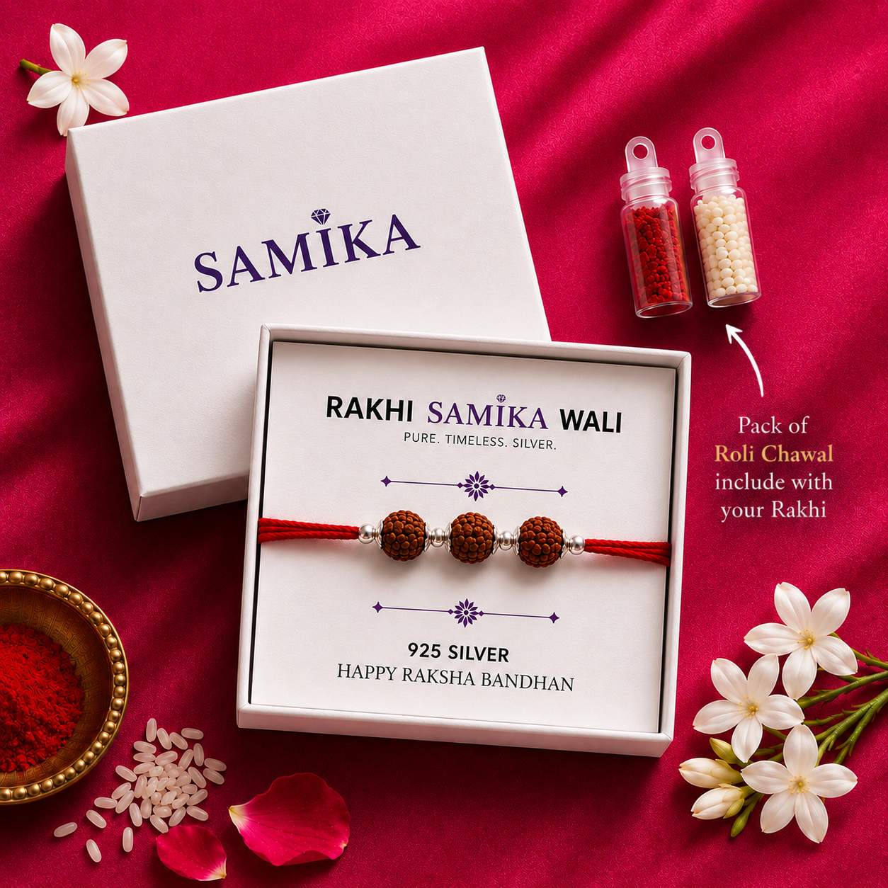 925 Sterling Silver Triple Rudraksha Rakhi