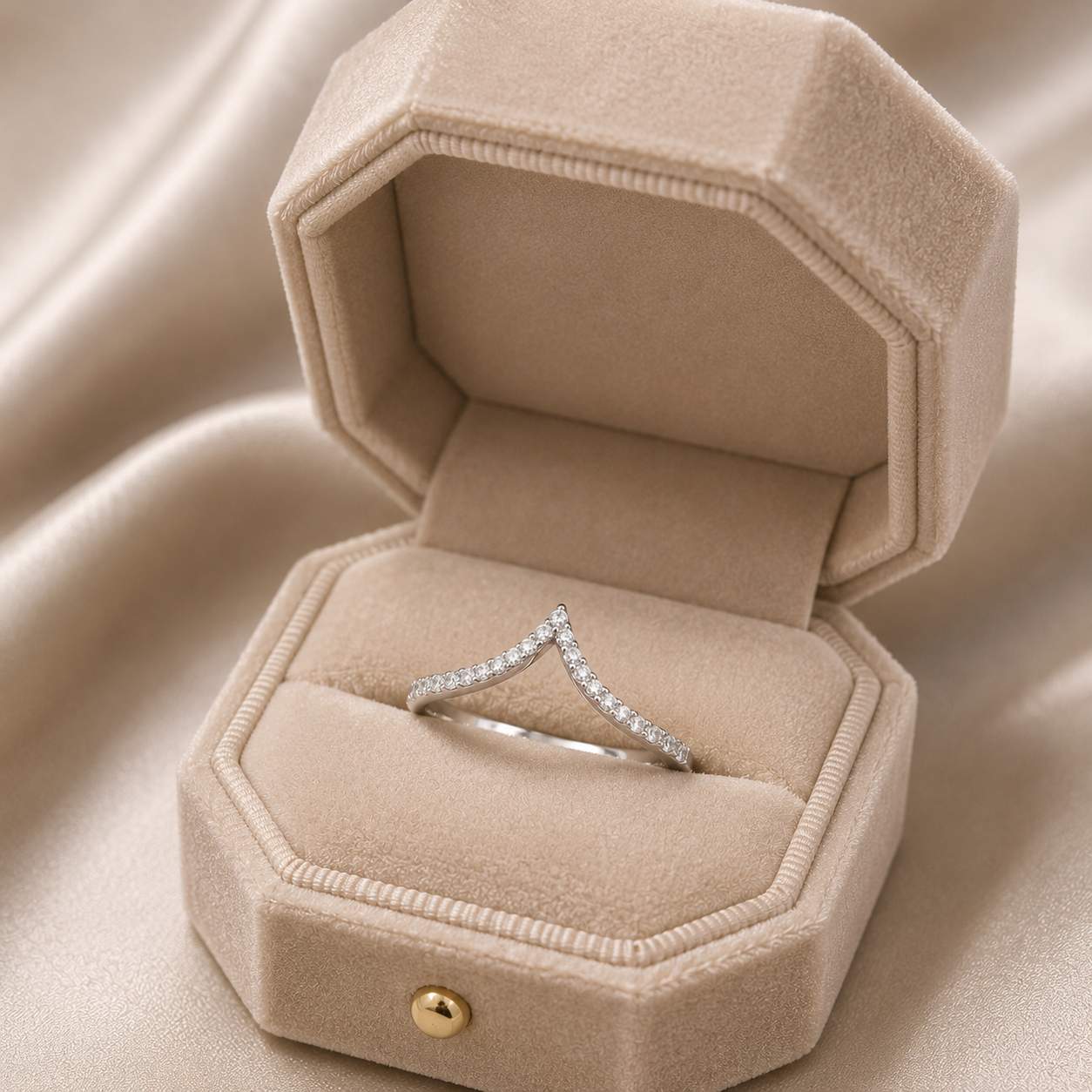 925 Sterling Silver Chevron Cz Adjustable Ring