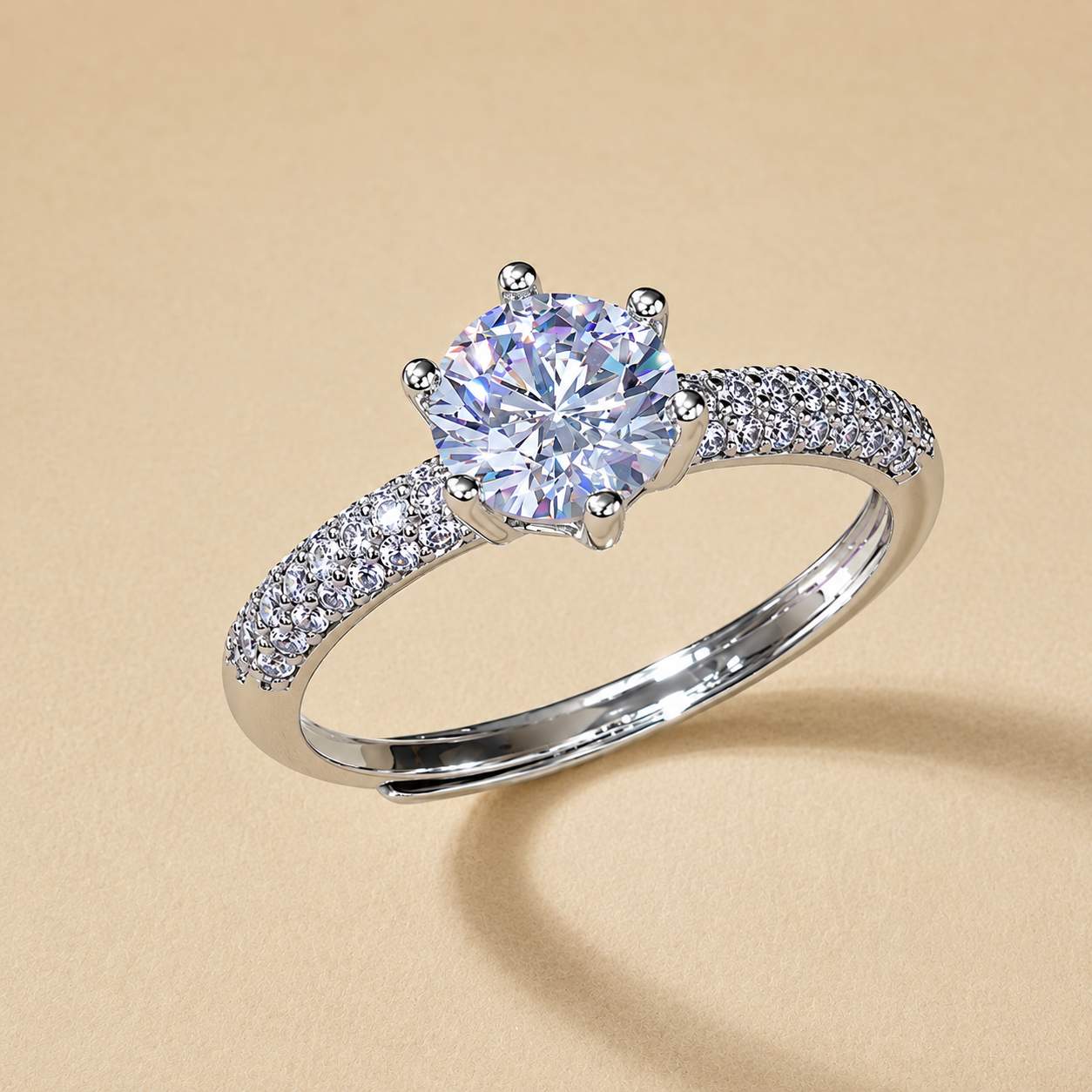 925 Sterling Silver Classic Solitaire Cz Adjustable Ring