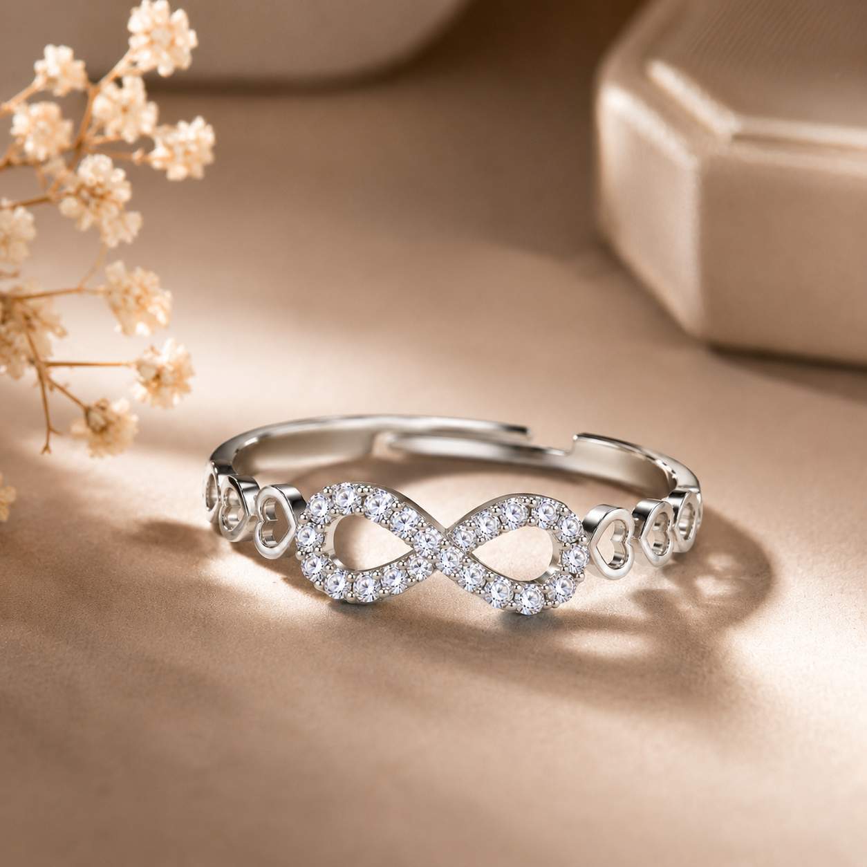 925 Sterling Silver Infinity Heart Adjustable Ring 