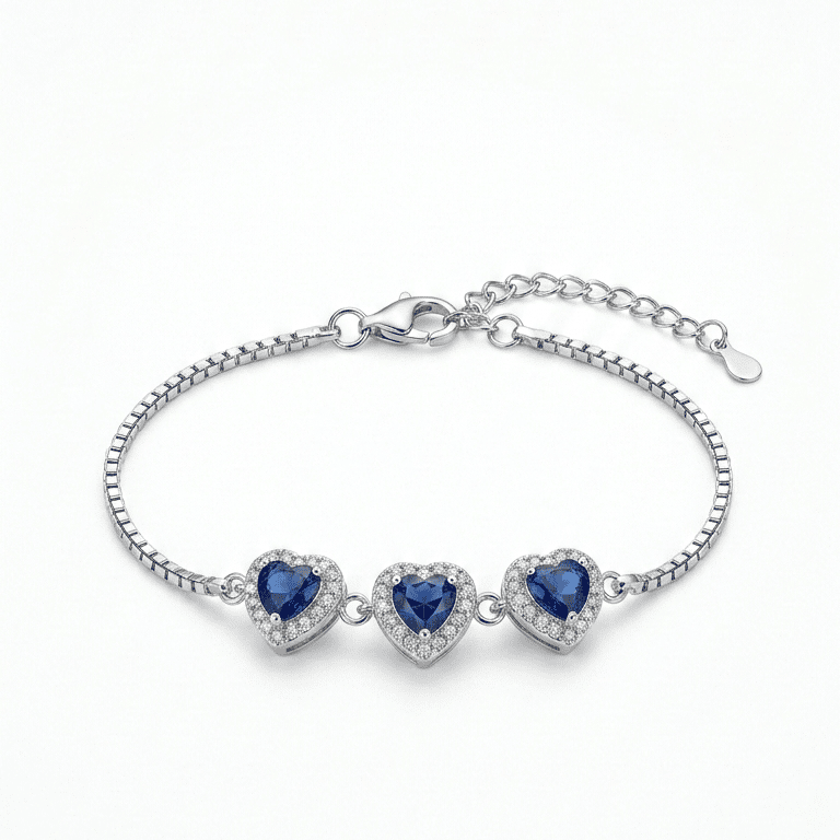 925 Sterling Silver Azure 3-Heart Radiance Bracelet