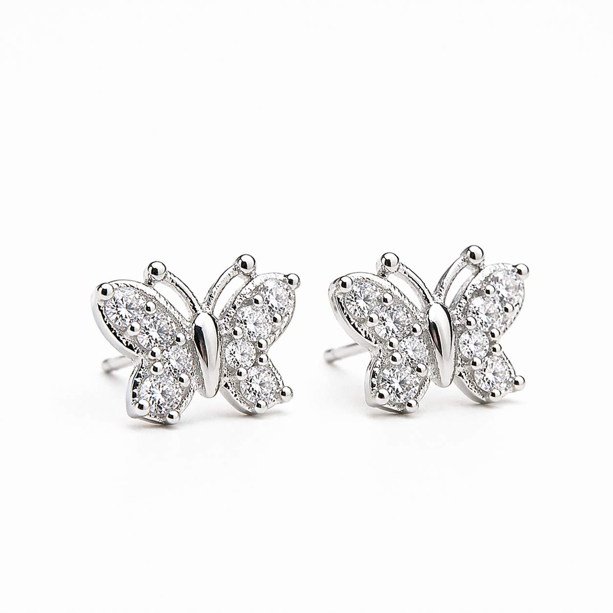 925 Sterling Silver Finish Crystal Butterfly  Stud Earring