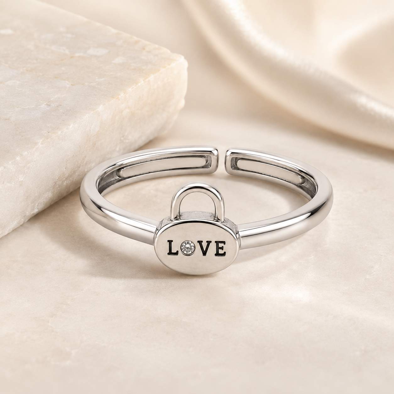 925 Sterling Silver Love Lock Adjustable Ring