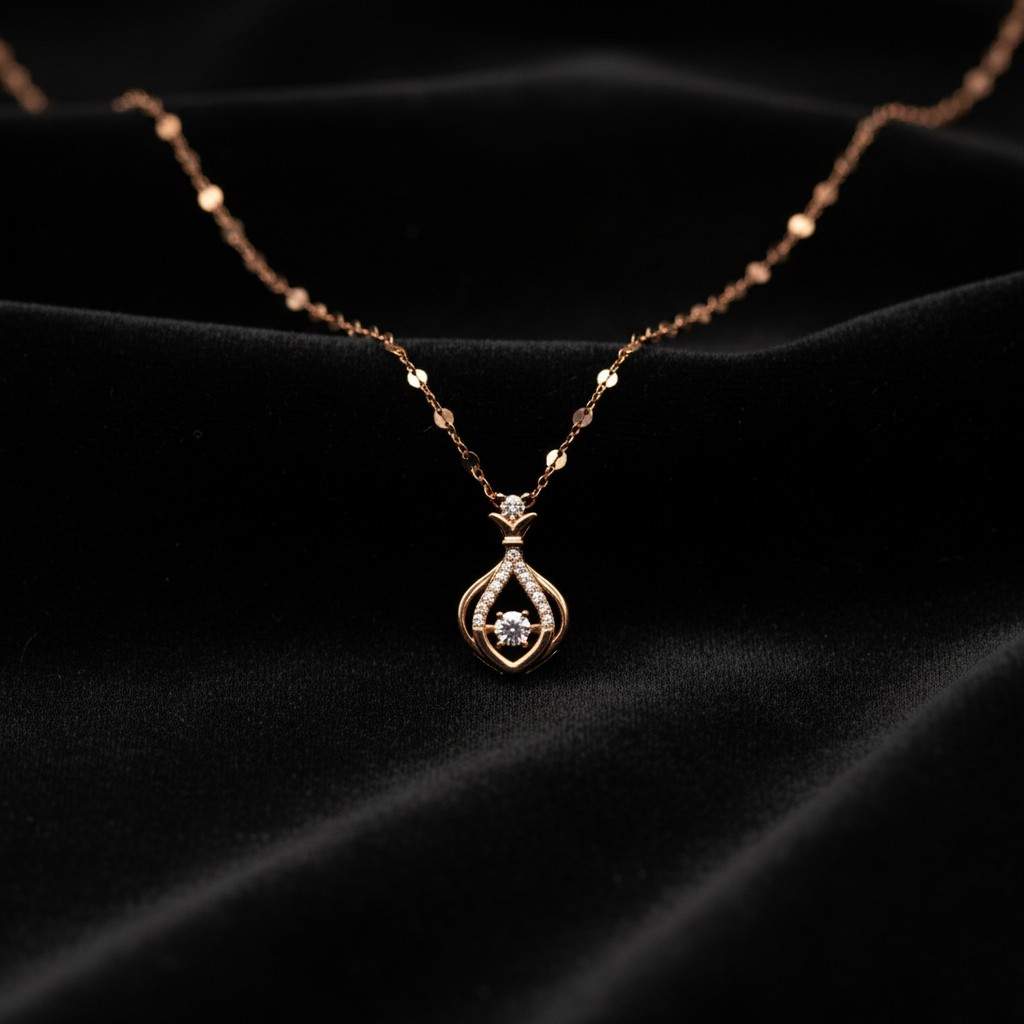 Flower Pot Pendant With Chain In 925 Sterling Silver With Rose Gold Plating
