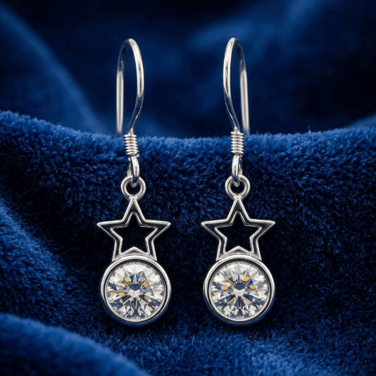 925 Sterling Silver Star & Circle Crystal Jewellery Earrings