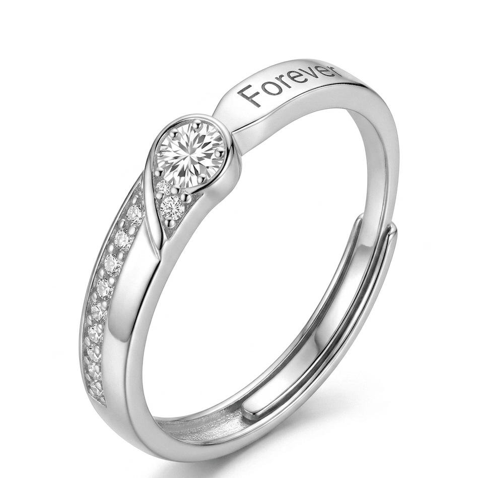 925 Sterling Silver Forever Zircon Adjustable Ring