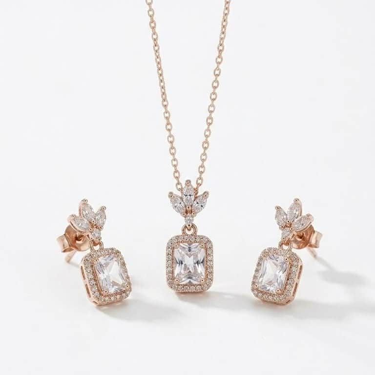 Rose Gold Plated Crystal Drop Jewellery Set With 925 Sterling Silver
