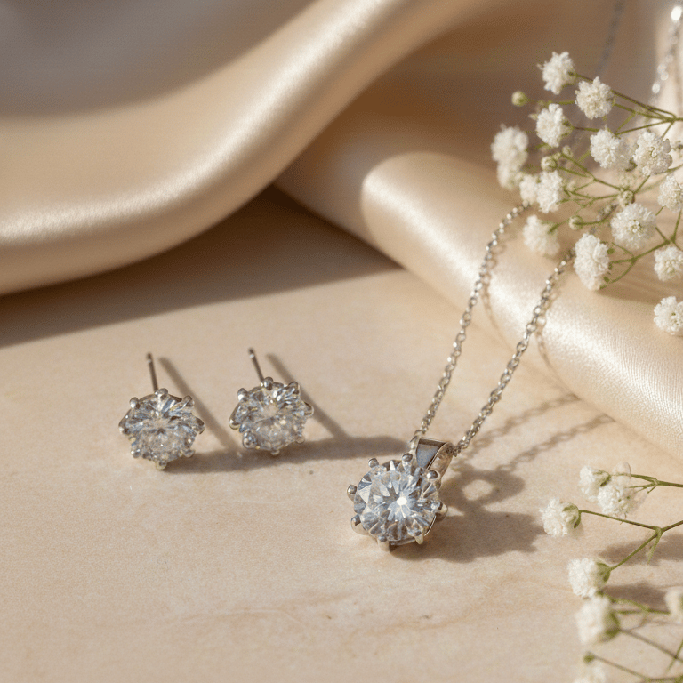925 Sterling Silver Celestial Star-Burst Pendant & Earring Set