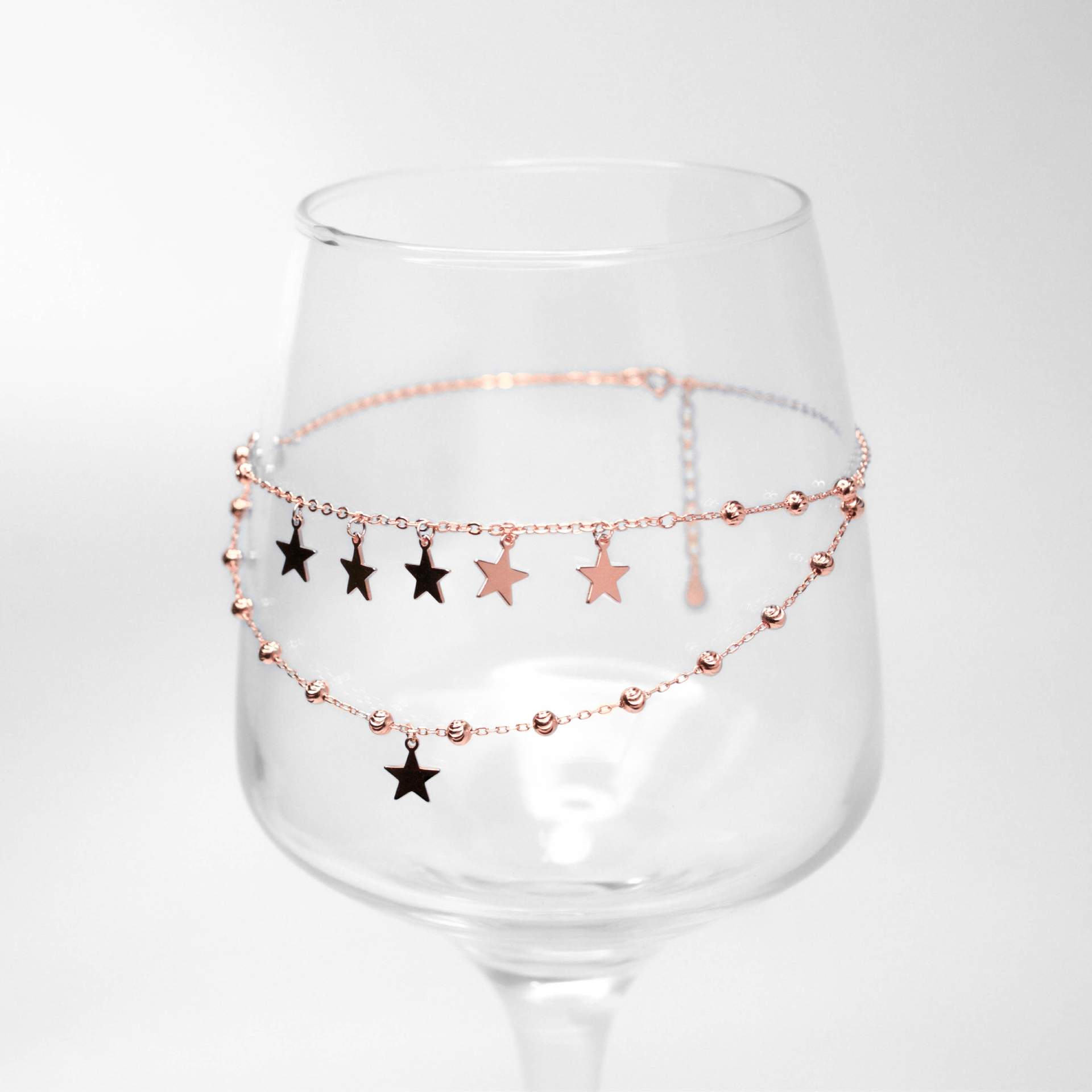 925 Sterling Silver Rose Gold Layered Star Charm Anklet For Women