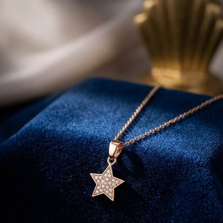 Rose Gold Radiant Star Cz Jewellery Pendant With Chain