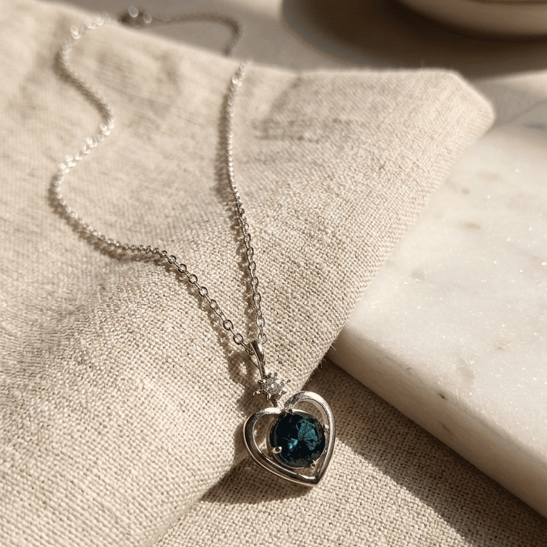 925 Sterling Silver Blue Stone Heart Pendant For Women With Chain