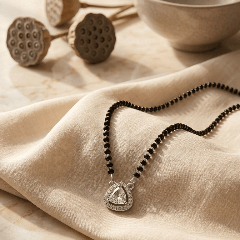 925 Sterling Silver Trillion Cut Solitaire Mangalsutra
