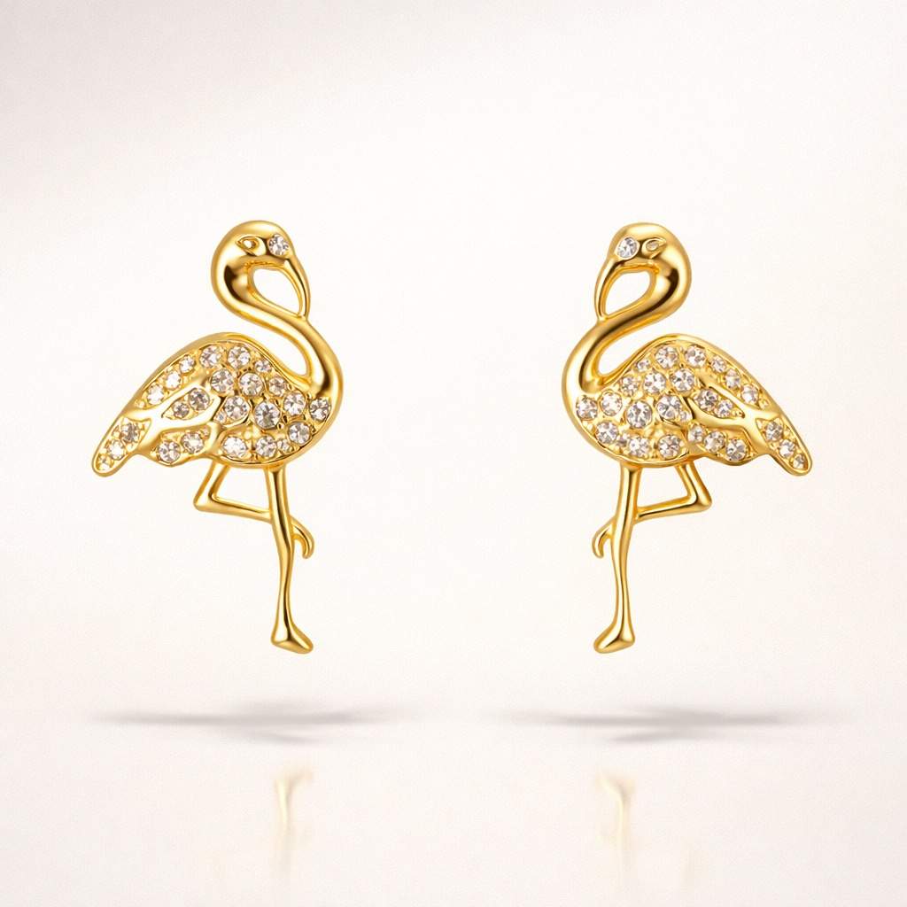 925 Sterling Silver With 22k Gold Plated Flamingo Crystal Stud Earrings