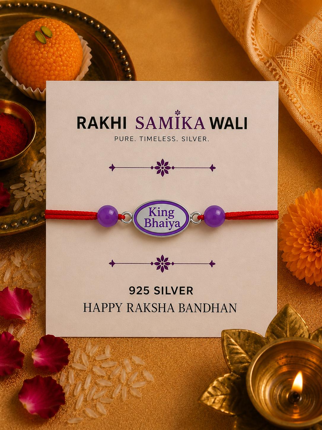 925 Sterling Silver King Bhaiya Premium Designer Rakhi With Roli-Chawal Set - Image 5