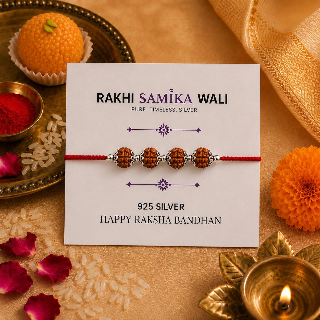 925 Sterling Silver Chatur Rudraksha Rakhi - Image 4