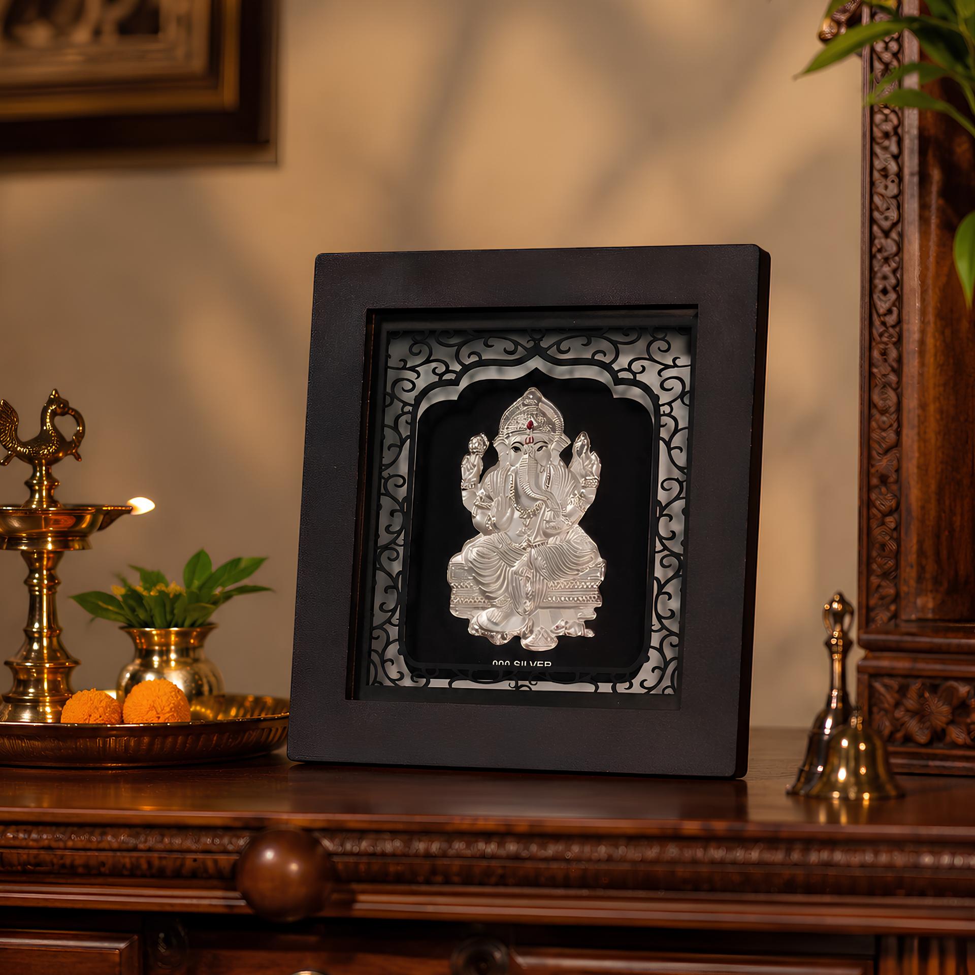 999 Silver Lord Ganesha Premium Decorative Frame