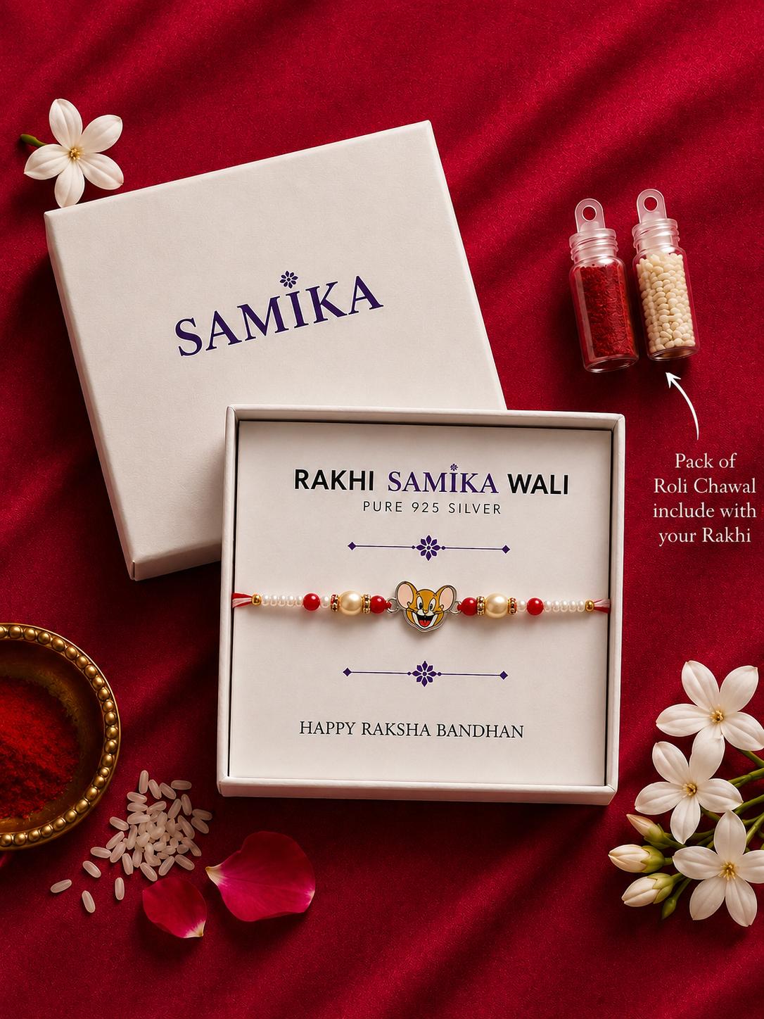 925 Sterling Silver Jerry Cartoon Kids Rakhi With Roli-Chawal Set - Image 3