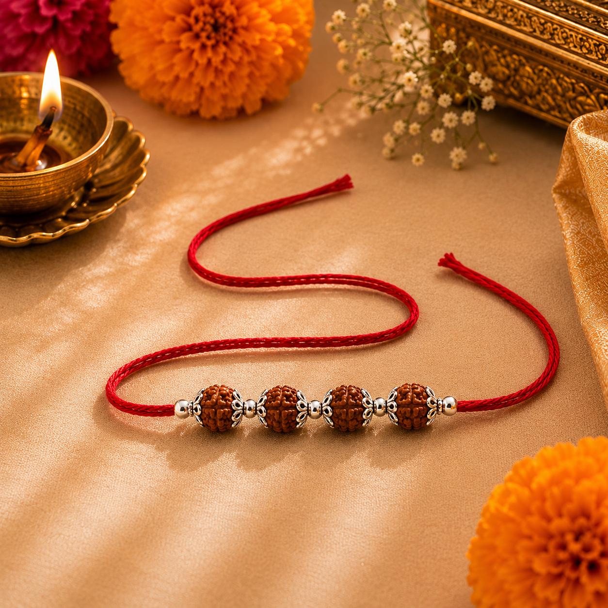 925 Sterling Silver Chatur Rudraksha Rakhi - Image 5