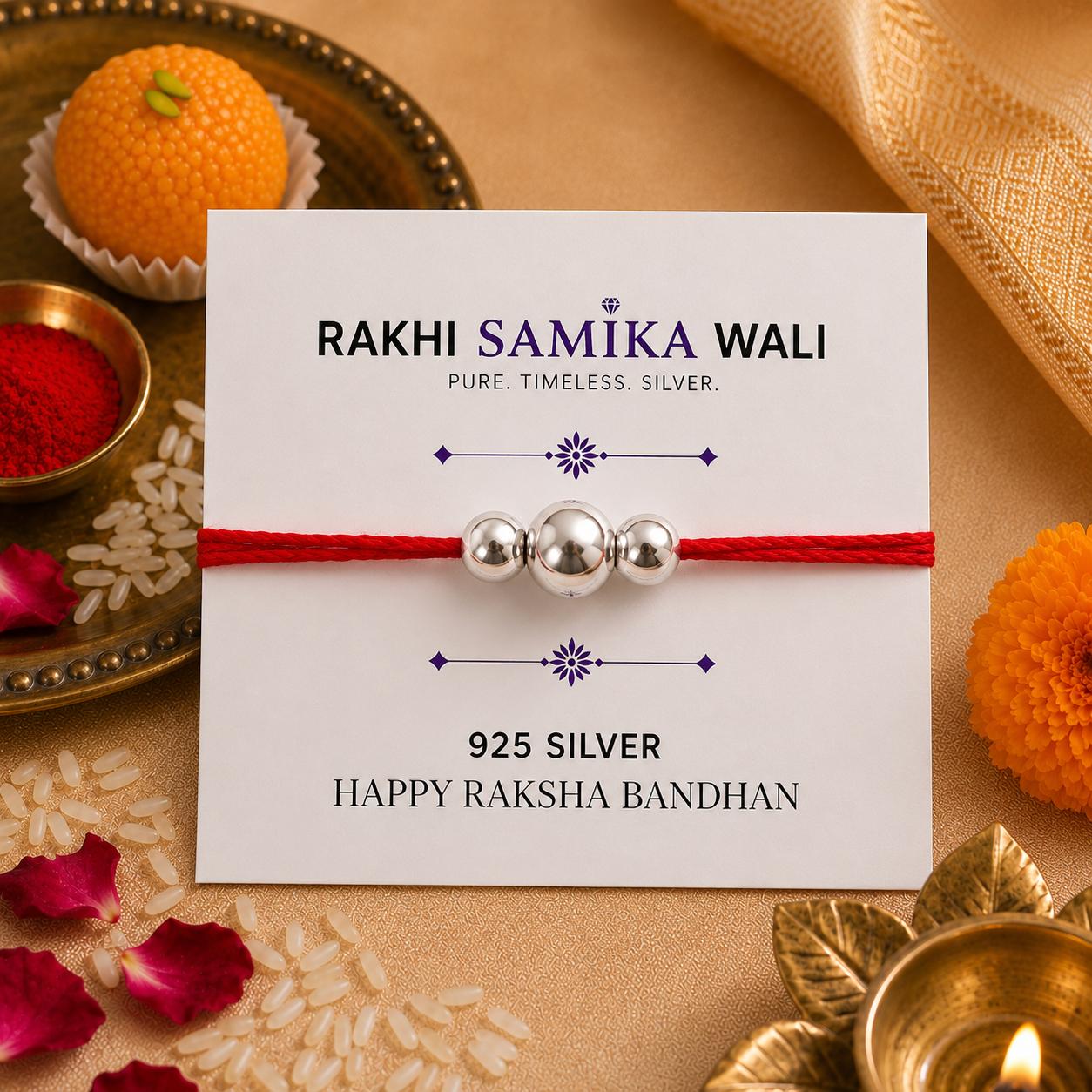 925 Sterling Silver Triple Bead Rakhi - Image 4