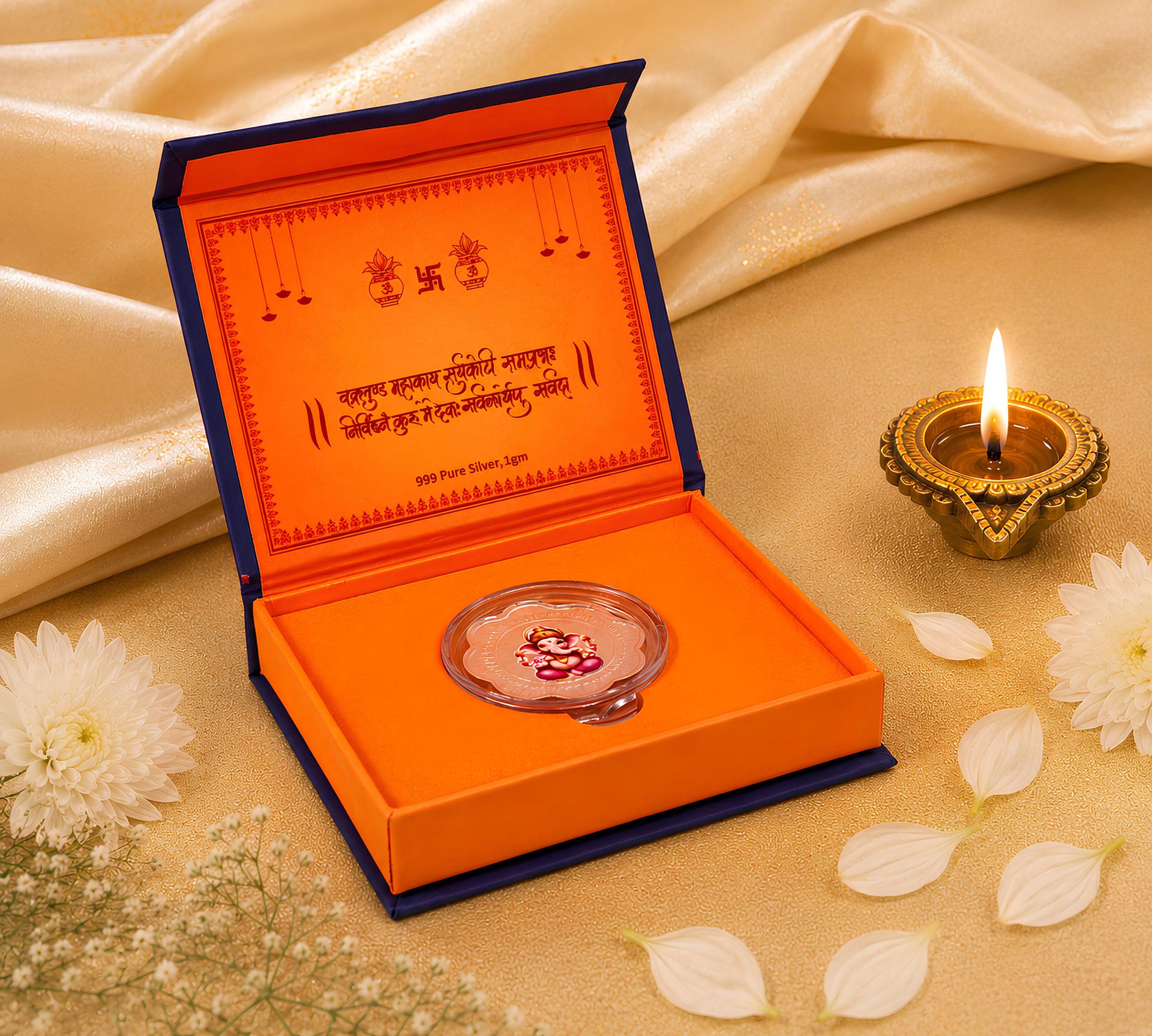Lord Ganesha 999 Silver Devotional Coin Gift Box - Image 2