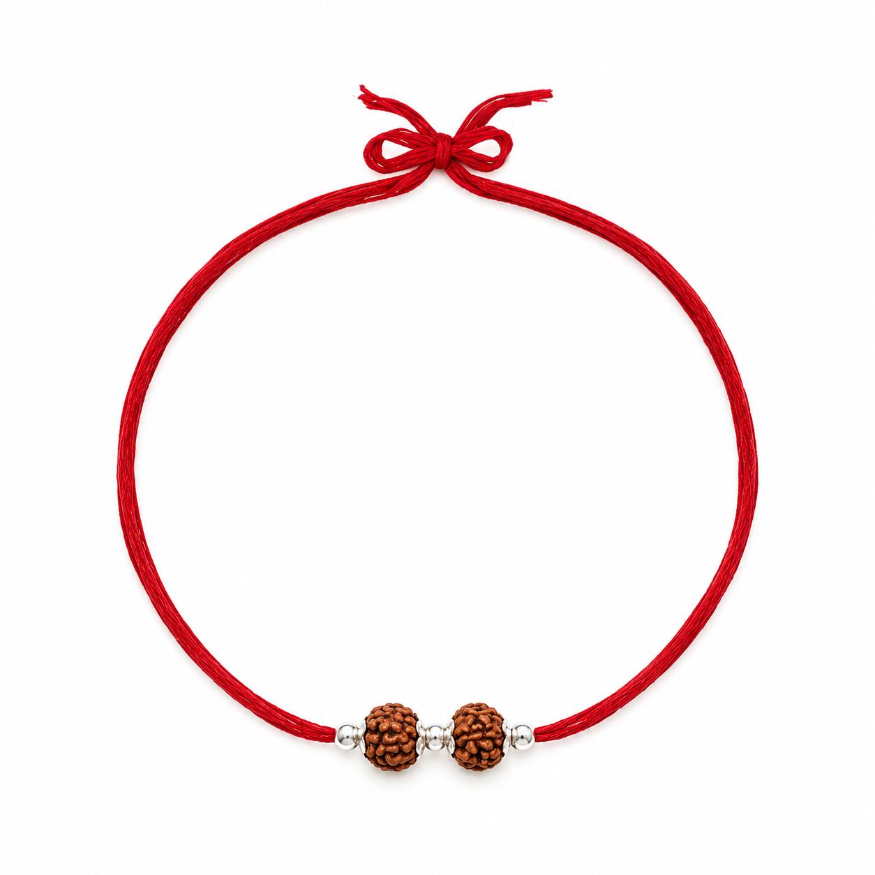 925 Sterling Silver Twin Rudraksha Bead Rakhi - Image 2