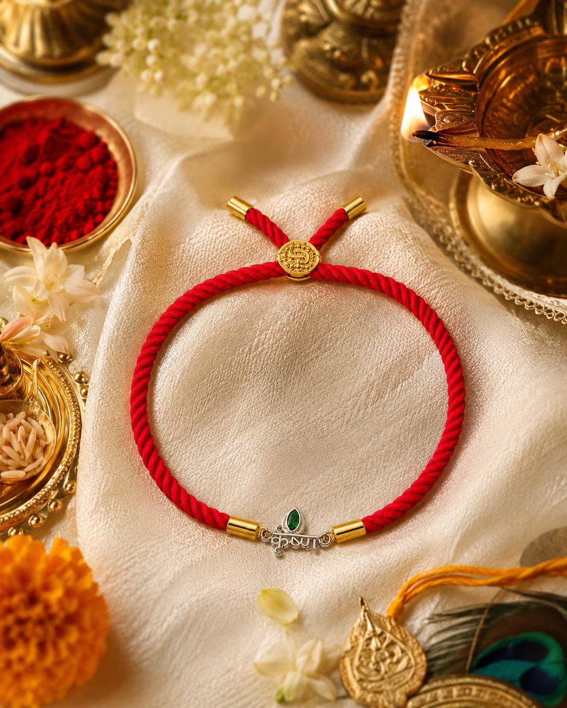 925 Sterling Silver Krishna Designer Rakhi With Roli-Chawal Set - Image 4