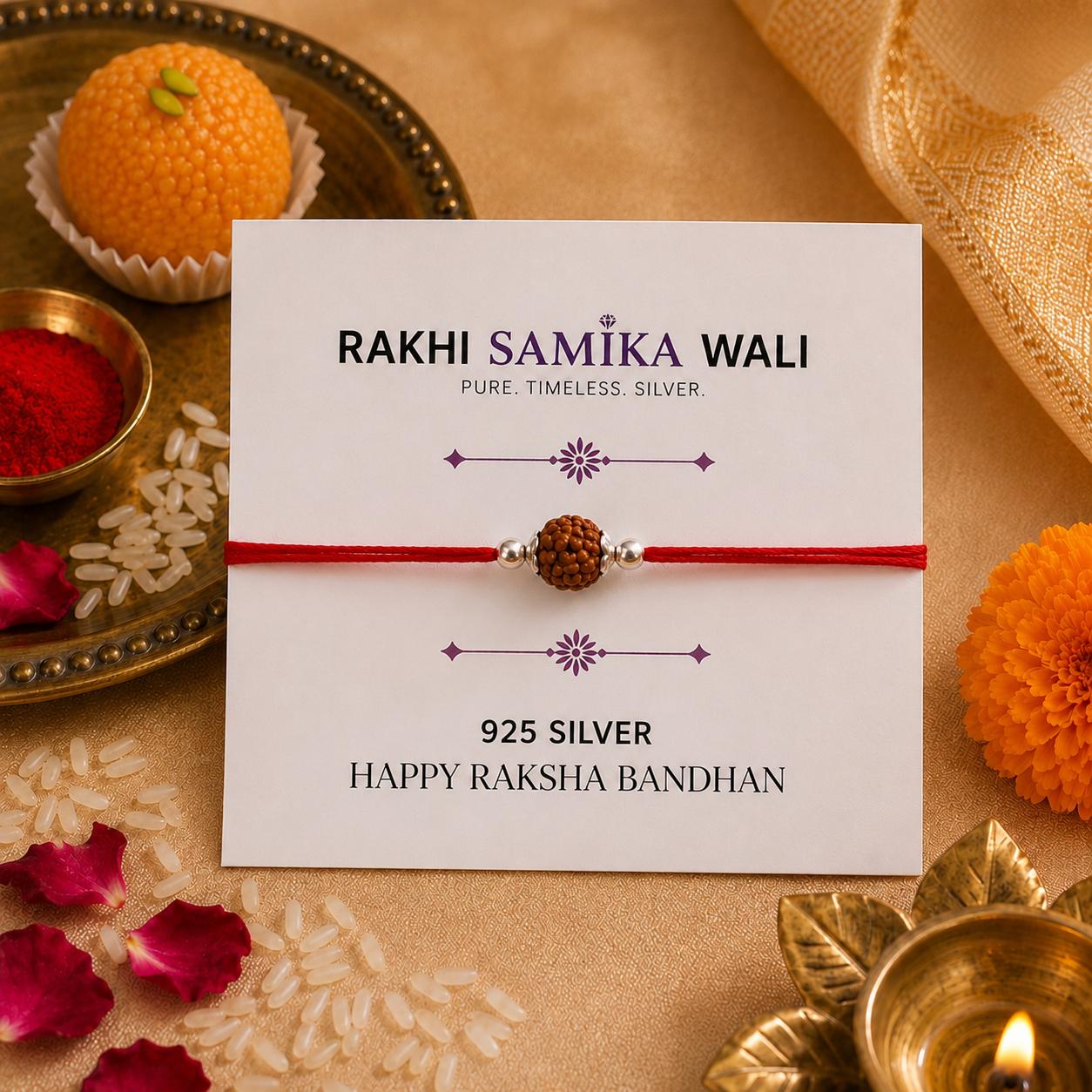 925 Sterling Silver Rudraksha Bead Rakhi - Image 4