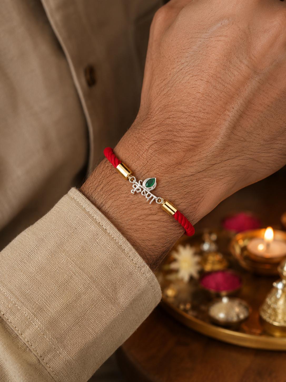925 Sterling Silver Krishna Designer Rakhi With Roli-Chawal Set - Image 2