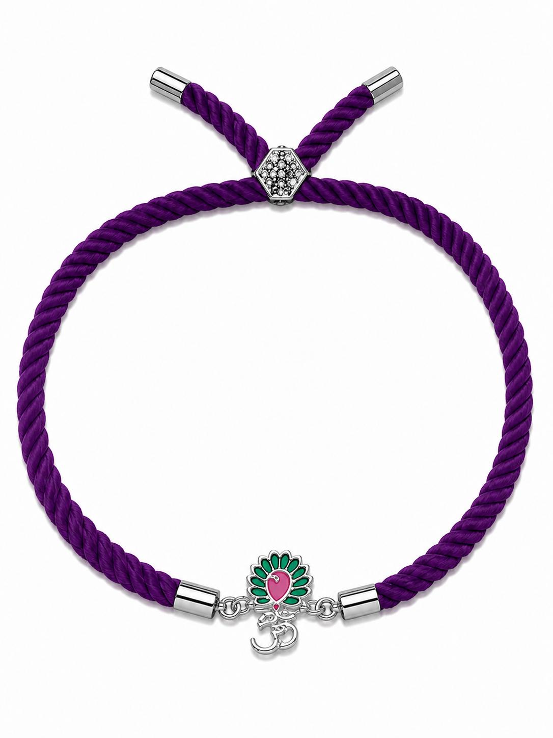 925 Sterling Silver Traditional Om Morpankh Rakhi With Roli-Chawal Set