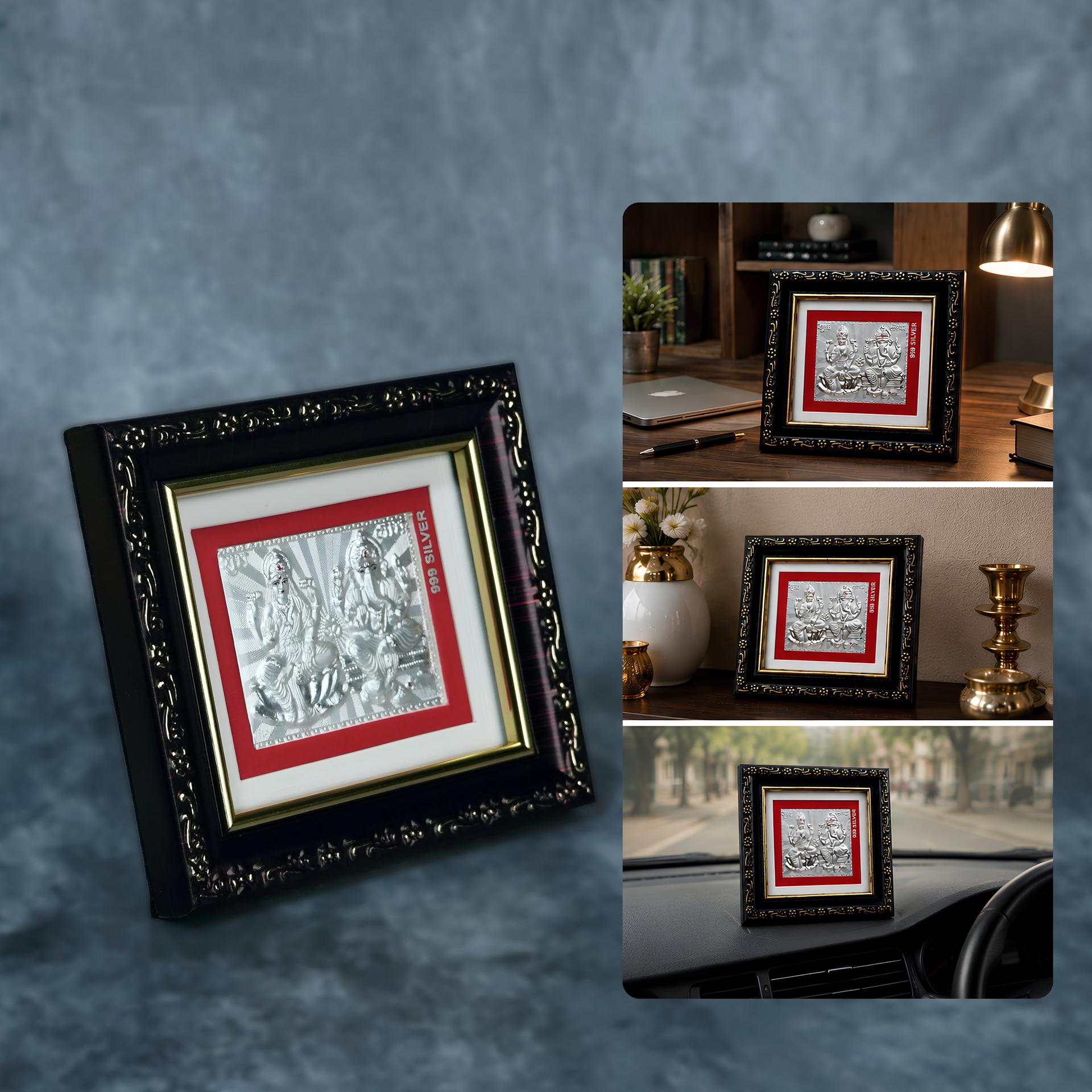 999 Silver Shubh Labh Lakshmi Ganesha Premium Classic Frame - Image 3