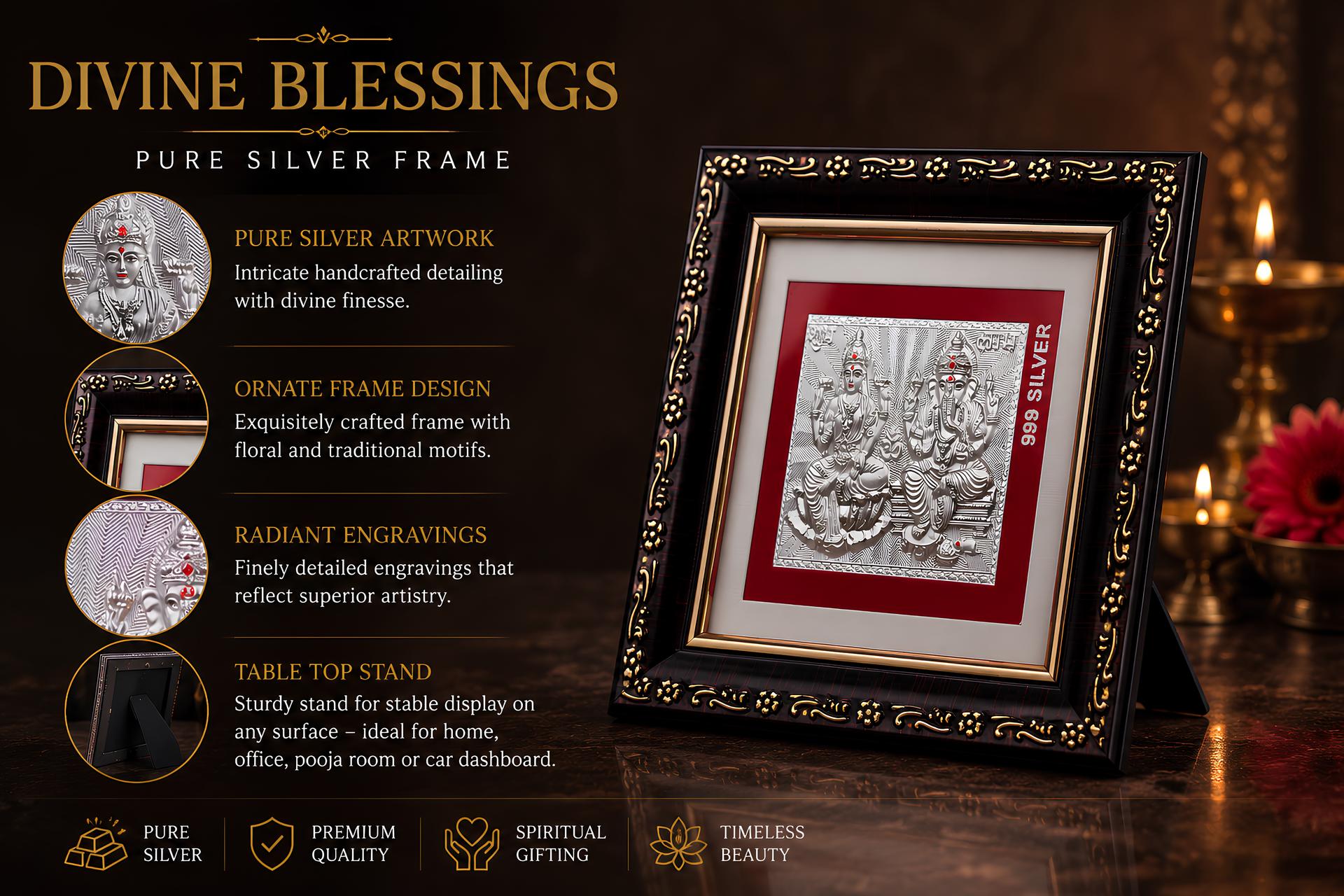 999 Silver Shubh Labh Lakshmi Ganesha Premium Classic Frame - Image 8