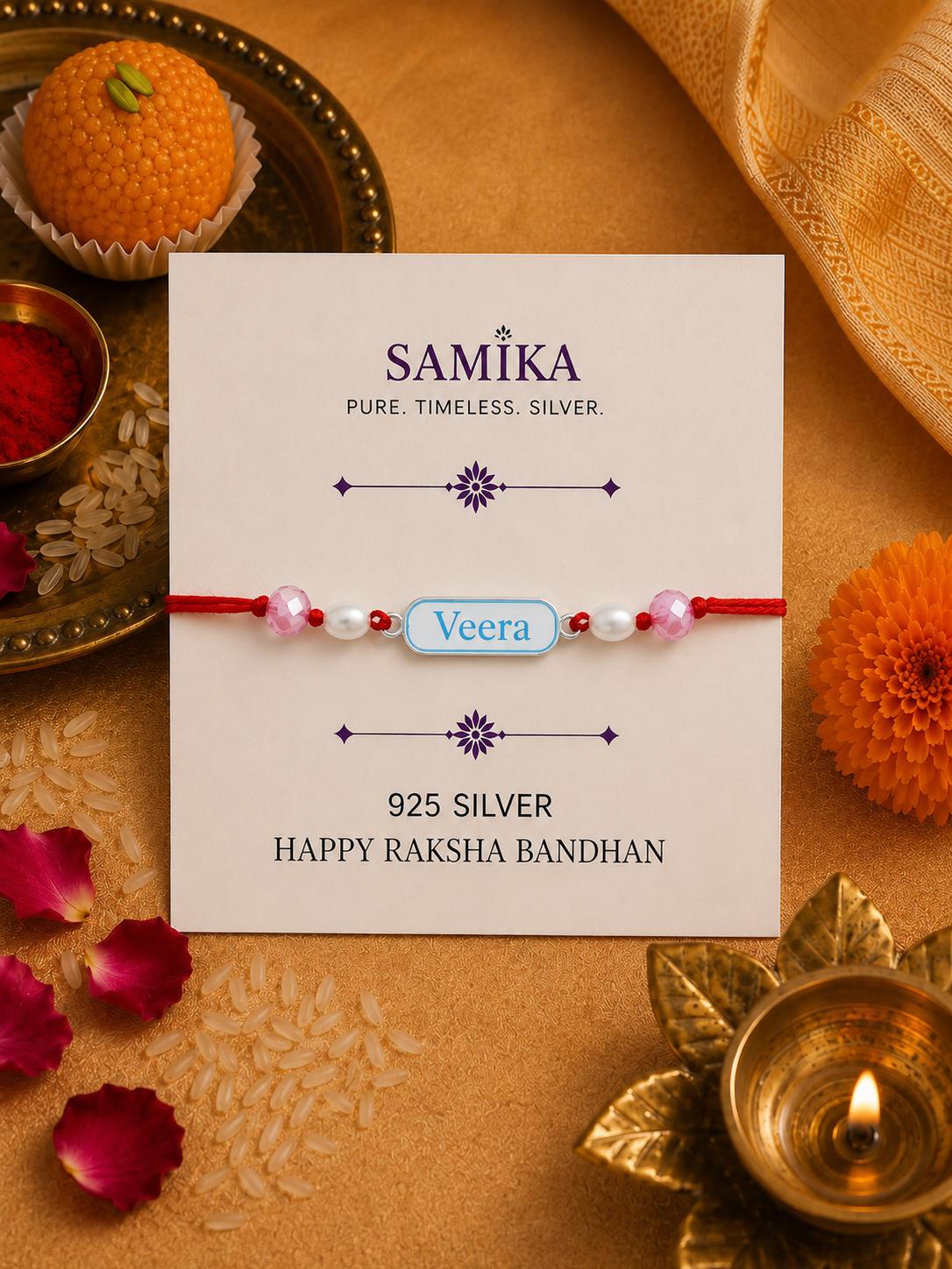 925 Sterling Silver Veera Designer Rakhi With Roli-Chawal Set - Image 5