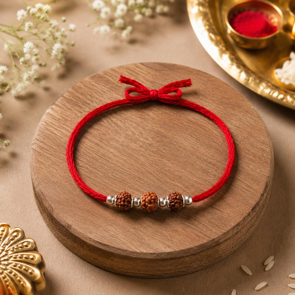 925 Sterling Silver Triple Rudraksha Rakhi - Image 6