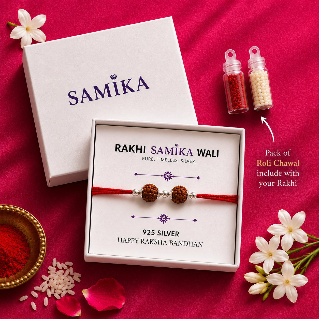 925 Sterling Silver Twin Rudraksha Bead Rakhi