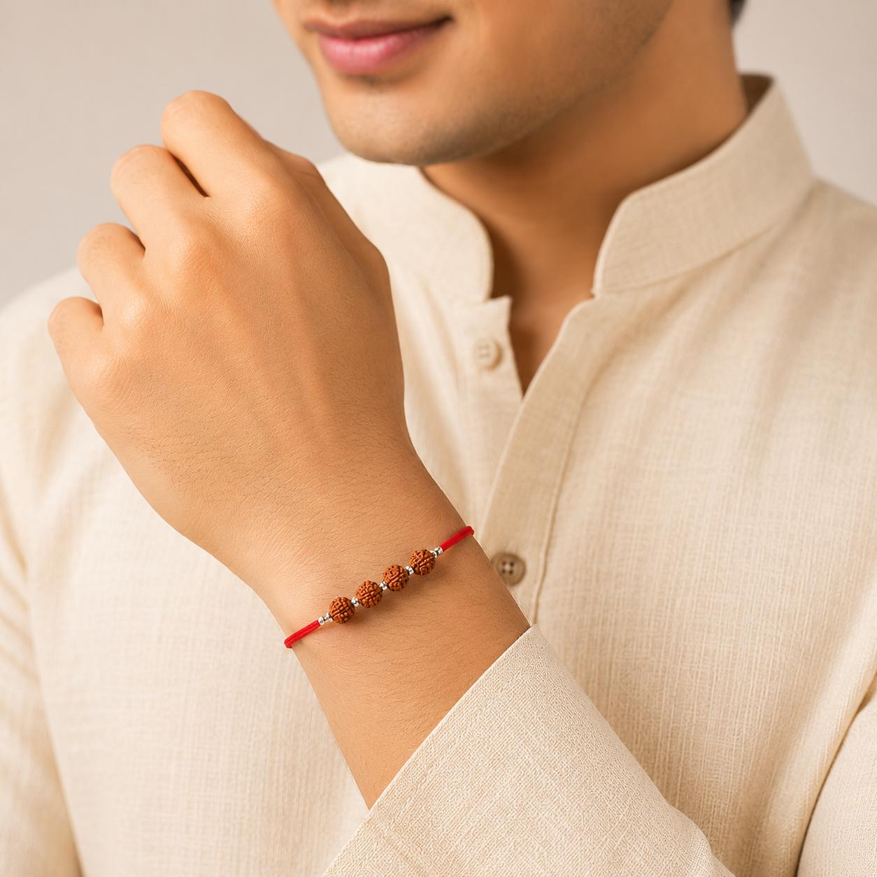 925 Sterling Silver Chatur Rudraksha Rakhi - Image 3