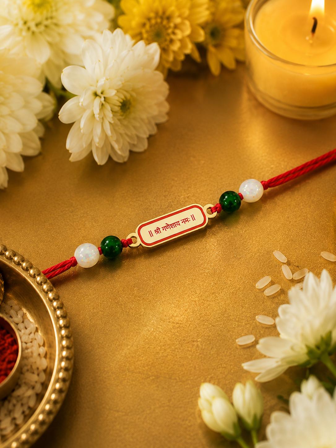 925 Sterling Silver Shri Ganpati Blessing Designer Rakhi With Roli-Chawal Set - Image 4