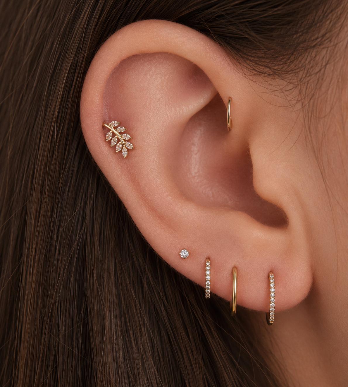 Rose Gold Finish Crystal Leaf Stud Bugadi With 925 Sterling Silver - Image 2