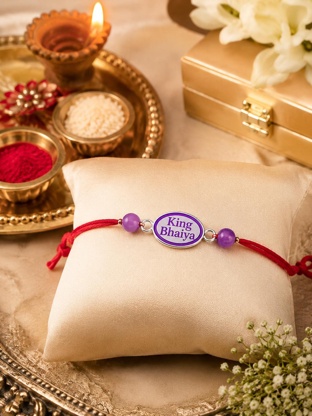 925 Sterling Silver King Bhaiya Premium Designer Rakhi With Roli-Chawal Set - Image 4