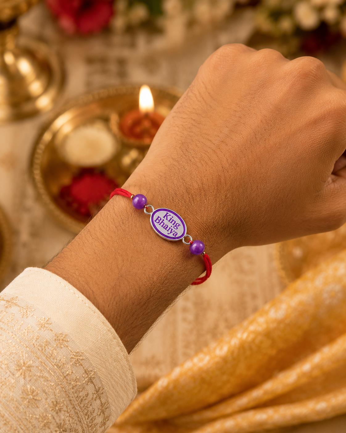 925 Sterling Silver King Bhaiya Premium Designer Rakhi With Roli-Chawal Set - Image 3